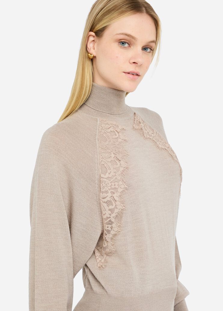 Wool turtleneck with lace dove grey Liu Jo - large image number 3 Wool turtleneck with lace dove grey Liu Jo - large image number 3
