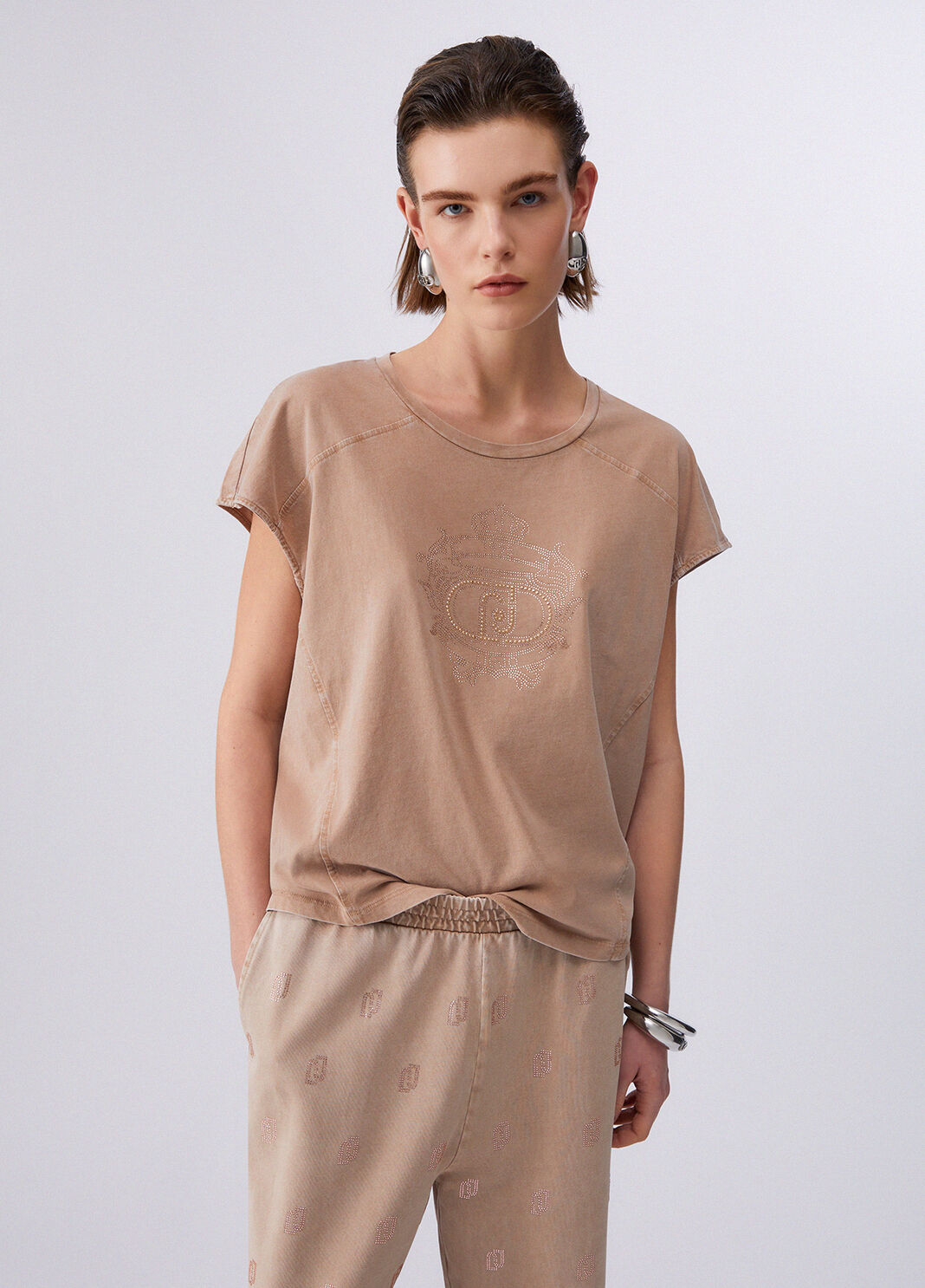 Jersey-T-Shirt mit Strass Beige Liu Jo - large image number 0