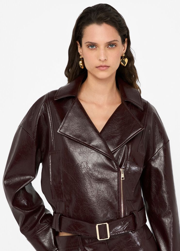 Veste motarde glossy marron foncé Liu Jo - large image number 2 Veste motarde glossy marron foncé Liu Jo - large image number 2