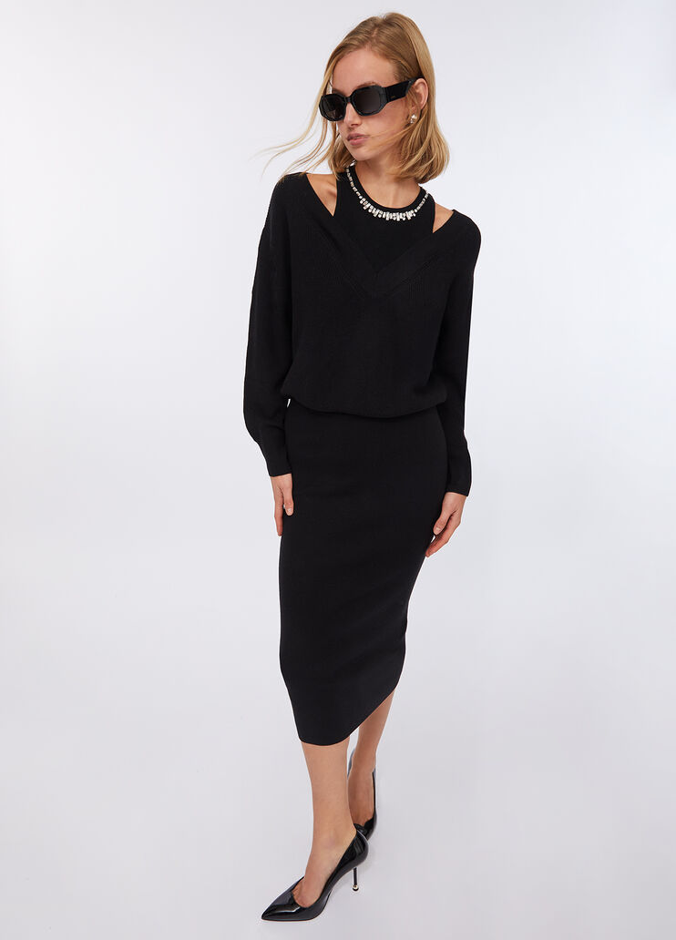 Strickkleid mit Schmuckstickerei Schwarz Liu Jo - large image number 3