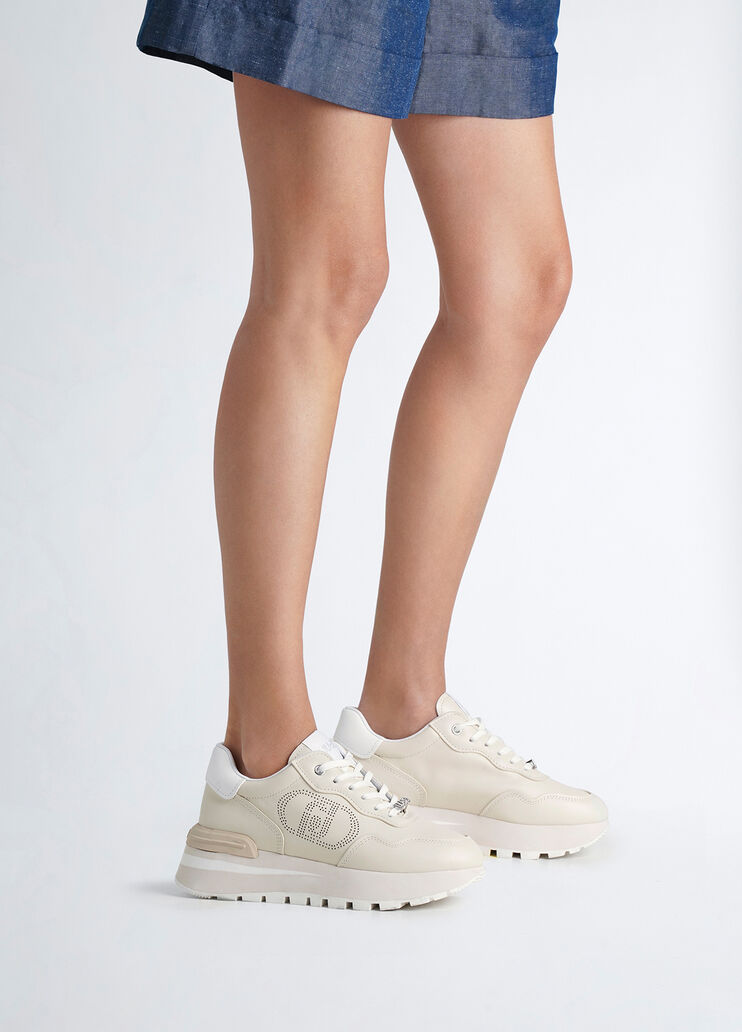 Leather sneakers with openwork logo ivory Liu Jo - medium Leather sneakers with openwork logo ivory Liu Jo - medium