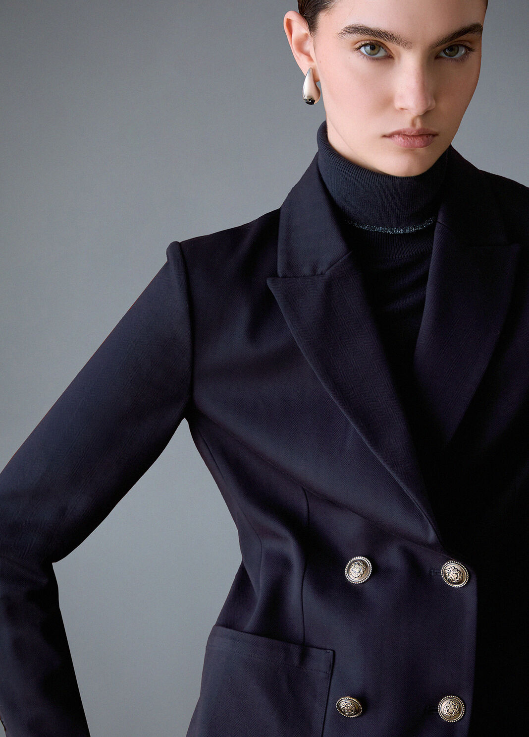 Double-breasted jacket in Milano stitch dark blue Liu Jo - large image number 3