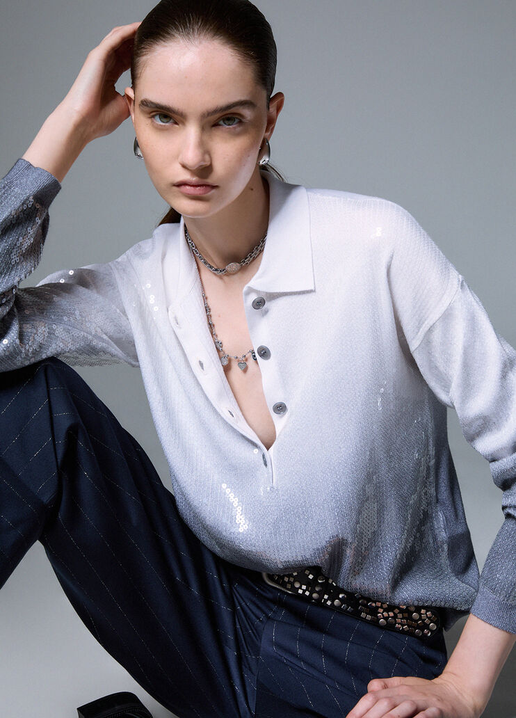 Polo shirt d&eacute;grad&eacute; with sequins grey Liu Jo - medium