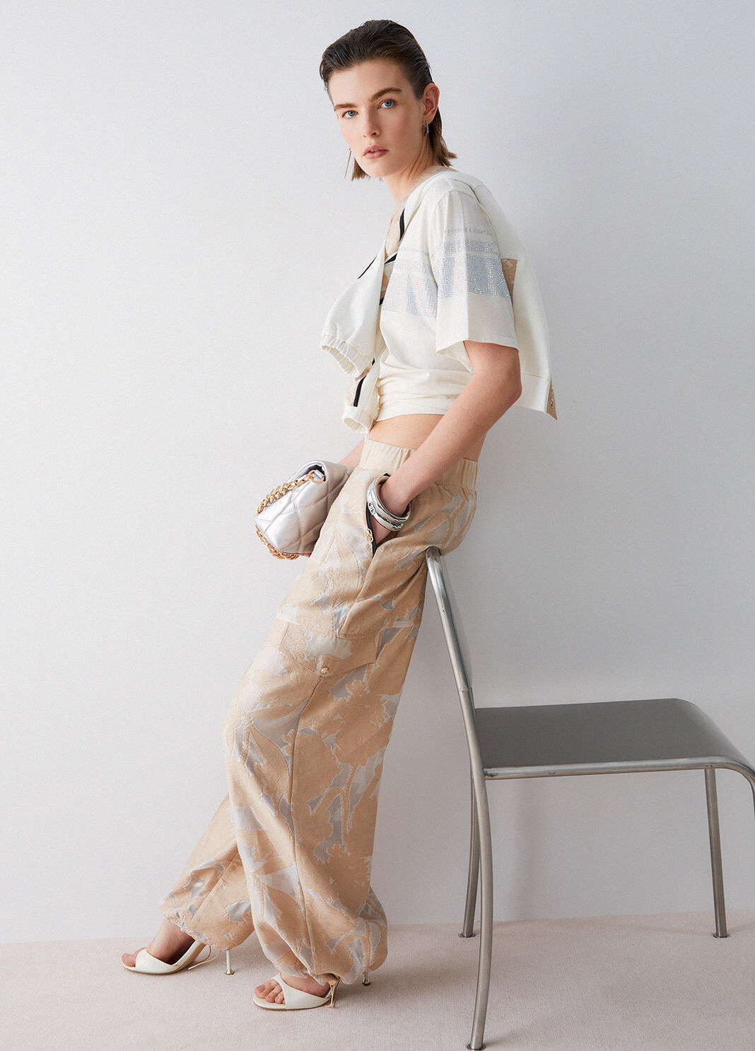 Брюки из жаккардовой органзы бежевый Liu Jo - large image number 3