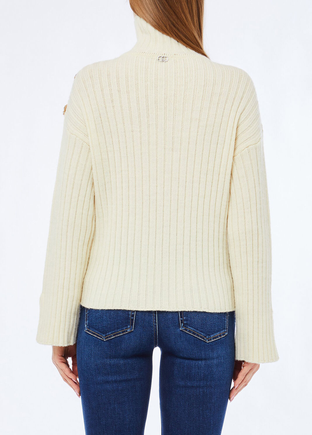 Jersey de cuello alto de lana con botones joya beige claro Liu Jo - large image number 1