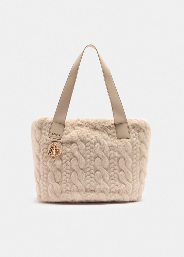 Large faux fur hobo bag beige Liu Jo - medium Large faux fur hobo bag beige Liu Jo - medium