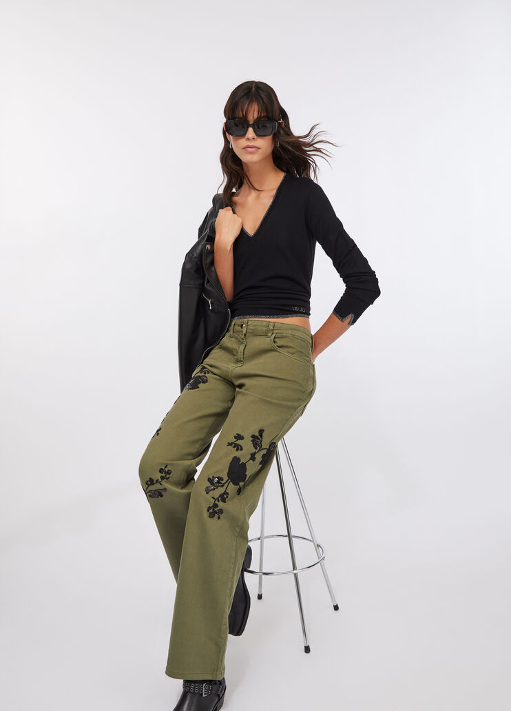 Pantalon avec broderies vert Liu Jo - medium