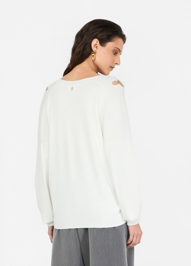 Maglia con castoni gioiello bianco lana Liu Jo - large image number 1 Maglia con castoni gioiello bianco lana Liu Jo - large image number 1