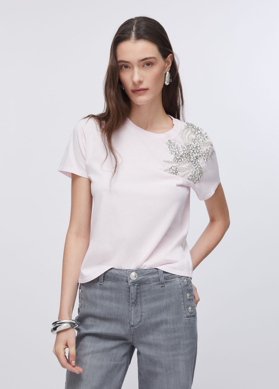 T-shirt with jewel embroidery pink Liu Jo - large image number 0