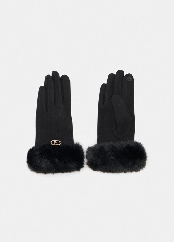 Gloves with faux fur details black Liu Jo - medium
