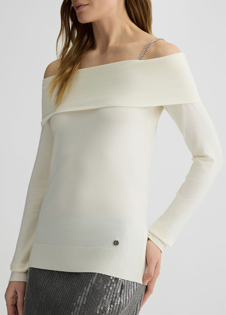 Bardot-neck jumper with gemstones cream Liu Jo - large image number 2