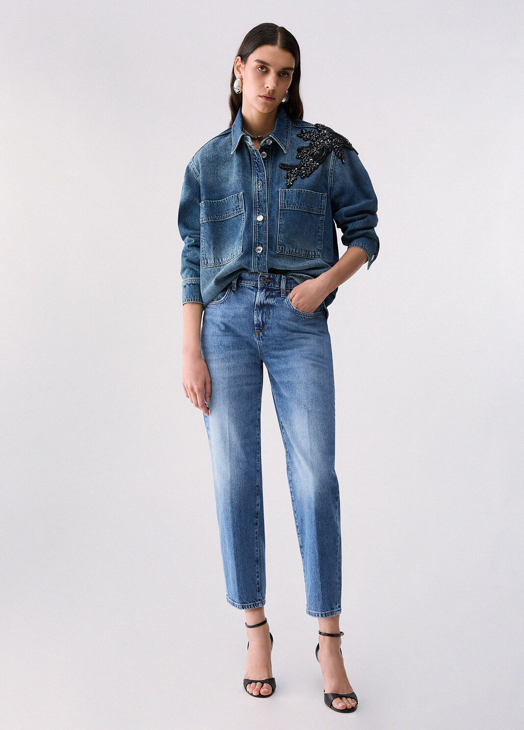 Denim Overshirt with Jewel Embroidery blue denim Liu Jo - large image number 5