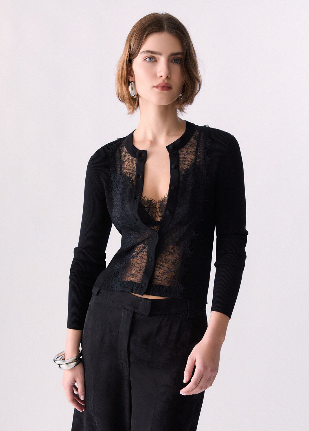 Cardigan with lace insert black Liu Jo - large image number 0