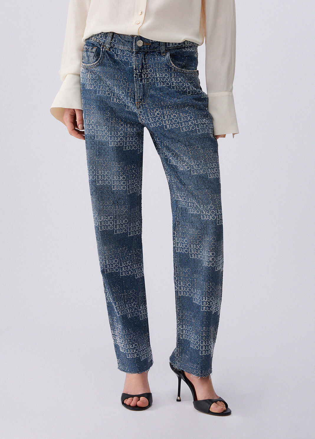 Straight-leg jeans with rhinestones dark blue denim Liu Jo - large image number 0