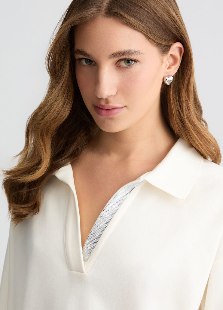 Cotton sweatshirt with rhinestones white Liu Jo - large image number 4 Cotton sweatshirt with rhinestones white Liu Jo - large image number 4