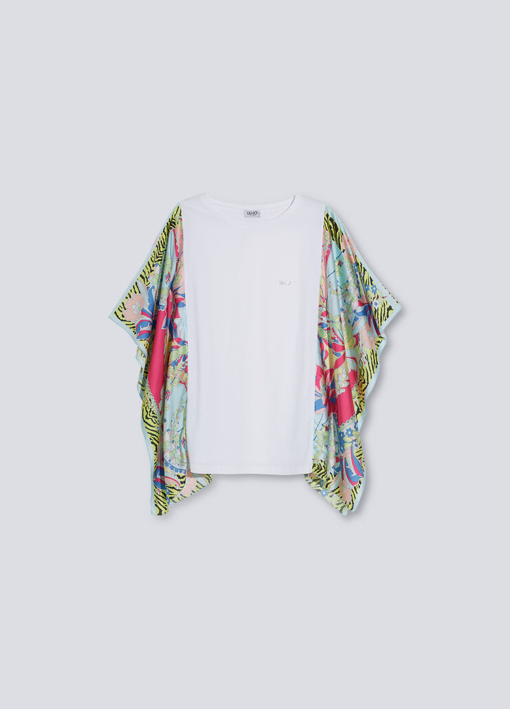 Top con dettagli in raso bianco/zebrato/fiori Liu Jo - large image number 4