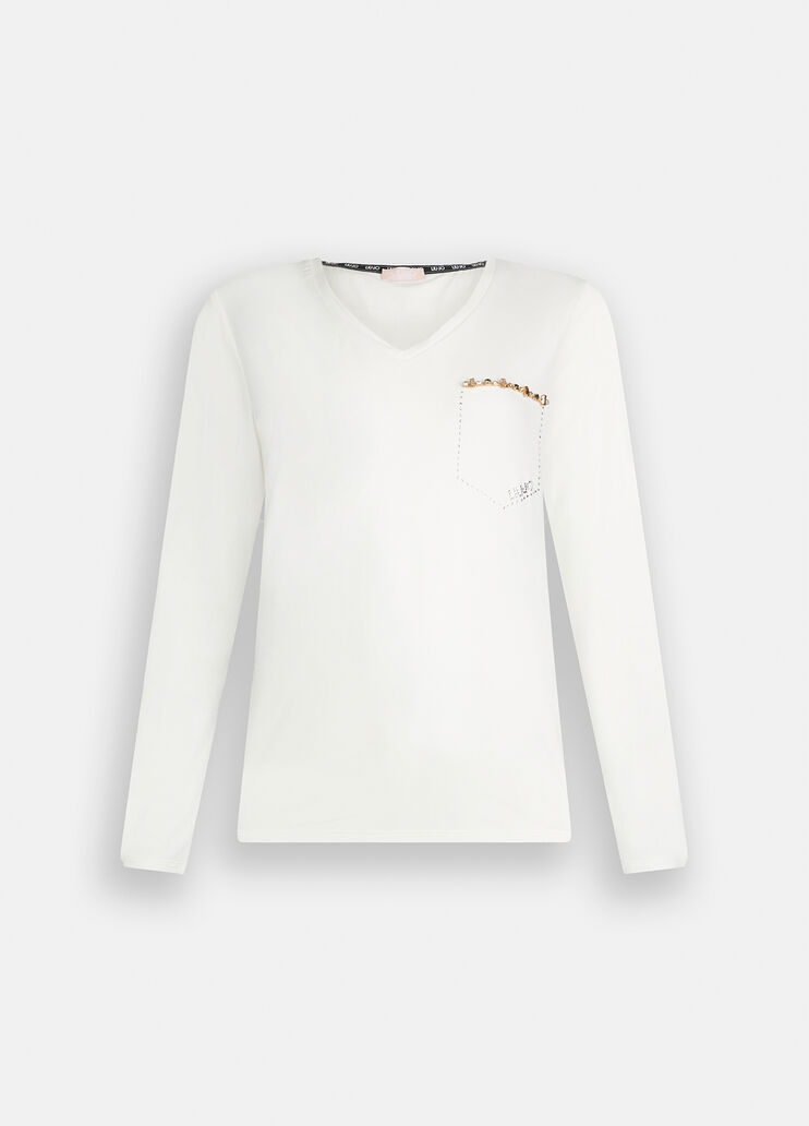T-shirt with rhinestones milk white Liu Jo - large image number 6