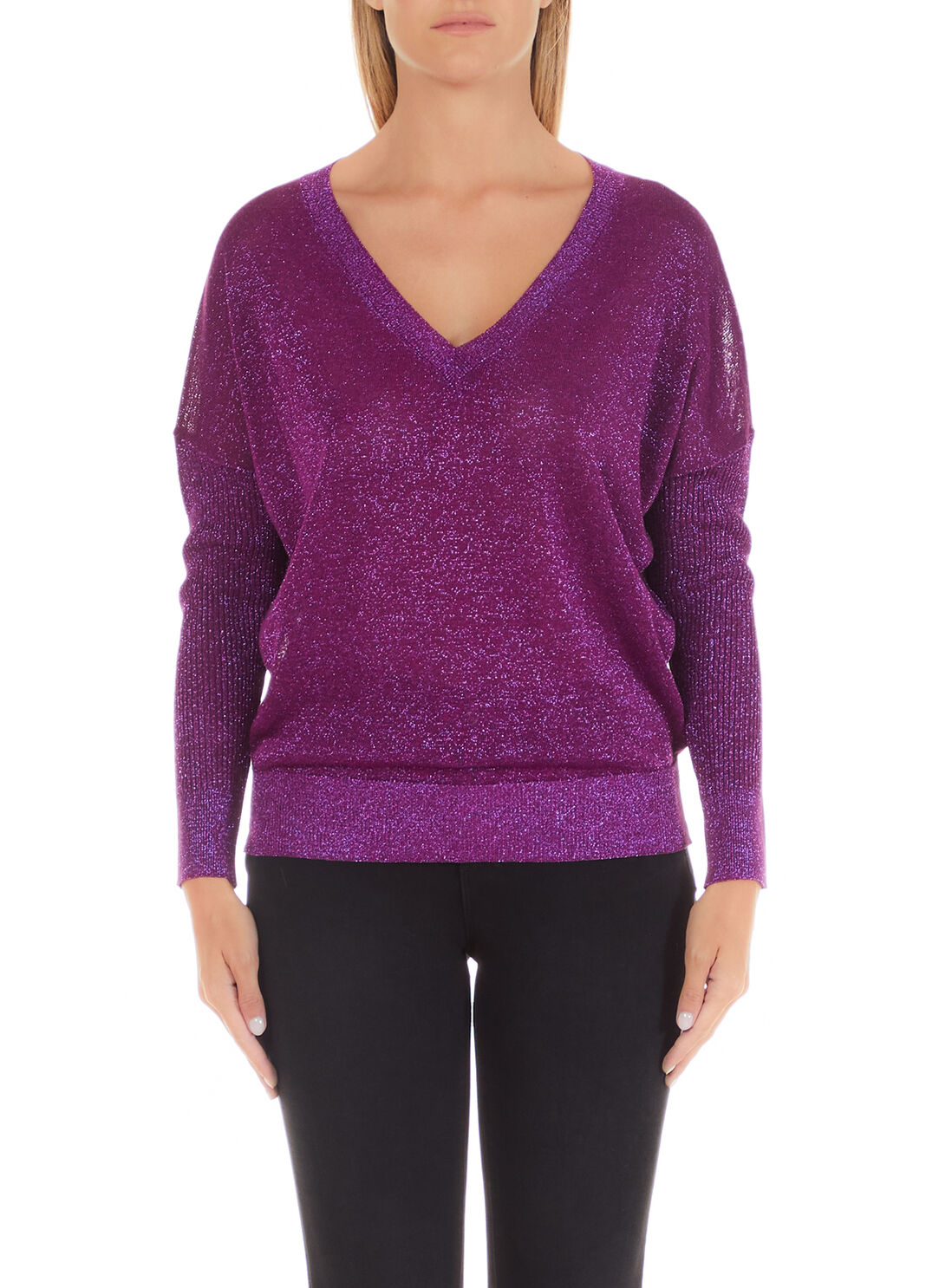 Maglia lurex&reg; con scollo a V viola Liu Jo - large image number 0