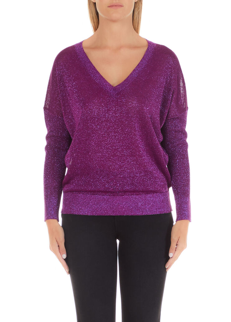 Maglia lurex® con scollo a V viola Liu Jo - large image number 0 Maglia lurex® con scollo a V viola Liu Jo - large image number 0