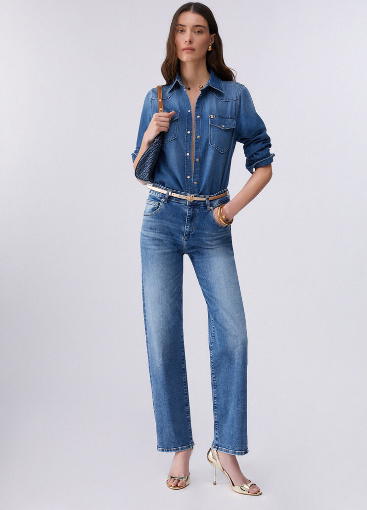 High-waisted straight jeans light denim Liu Jo - large image number 5