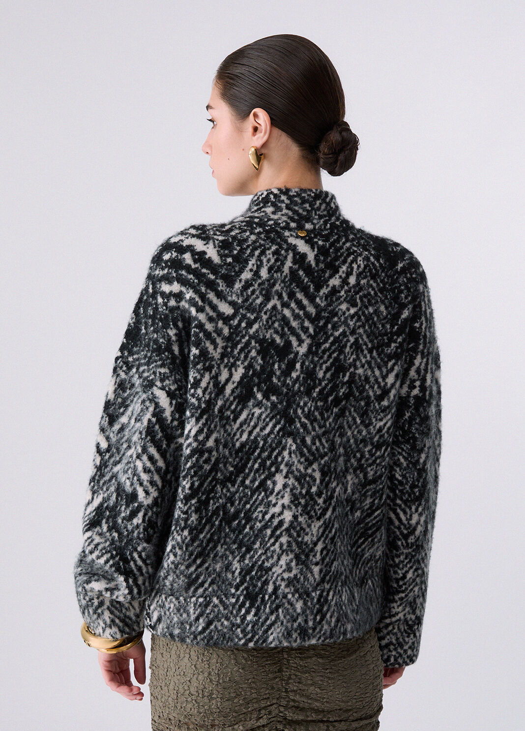 Bomber de punto jacquard espiga gris Liu Jo - large image number 1