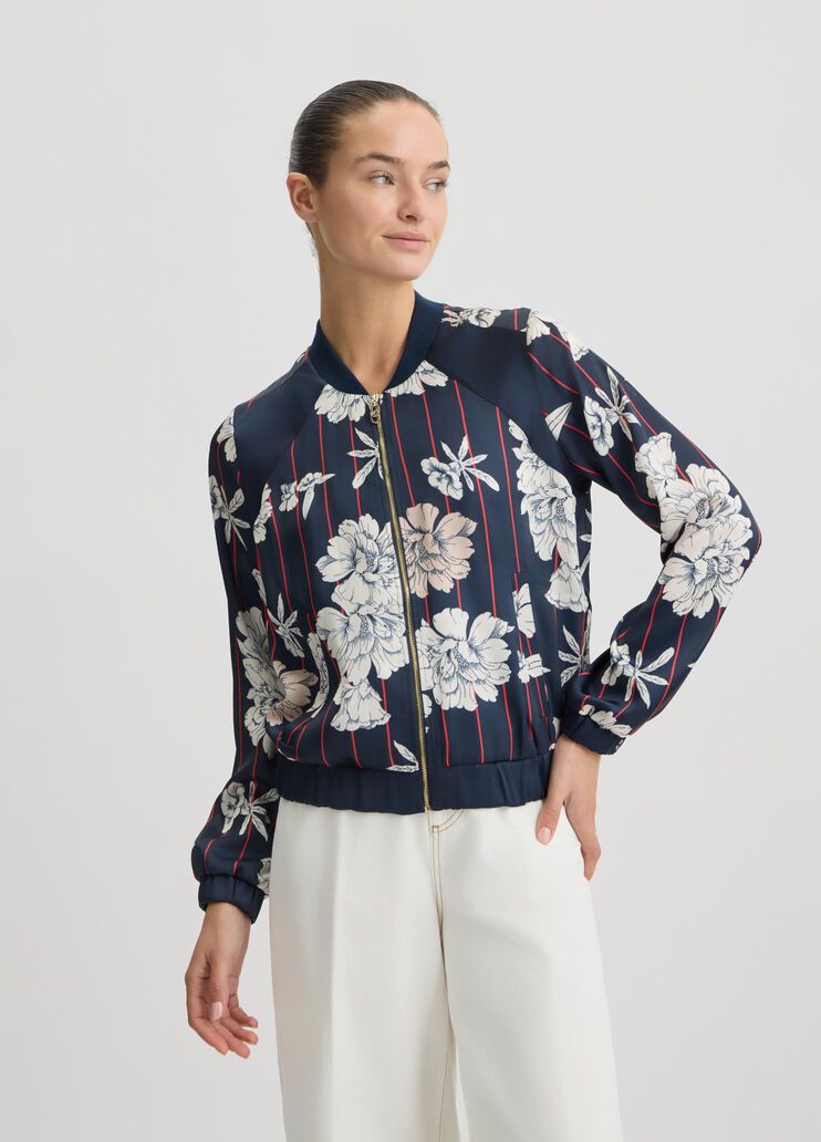 Printed satin bomber jacket dark blue/flowers Liu Jo - large image number 0 Printed satin bomber jacket dark blue/flowers Liu Jo - large image number 0