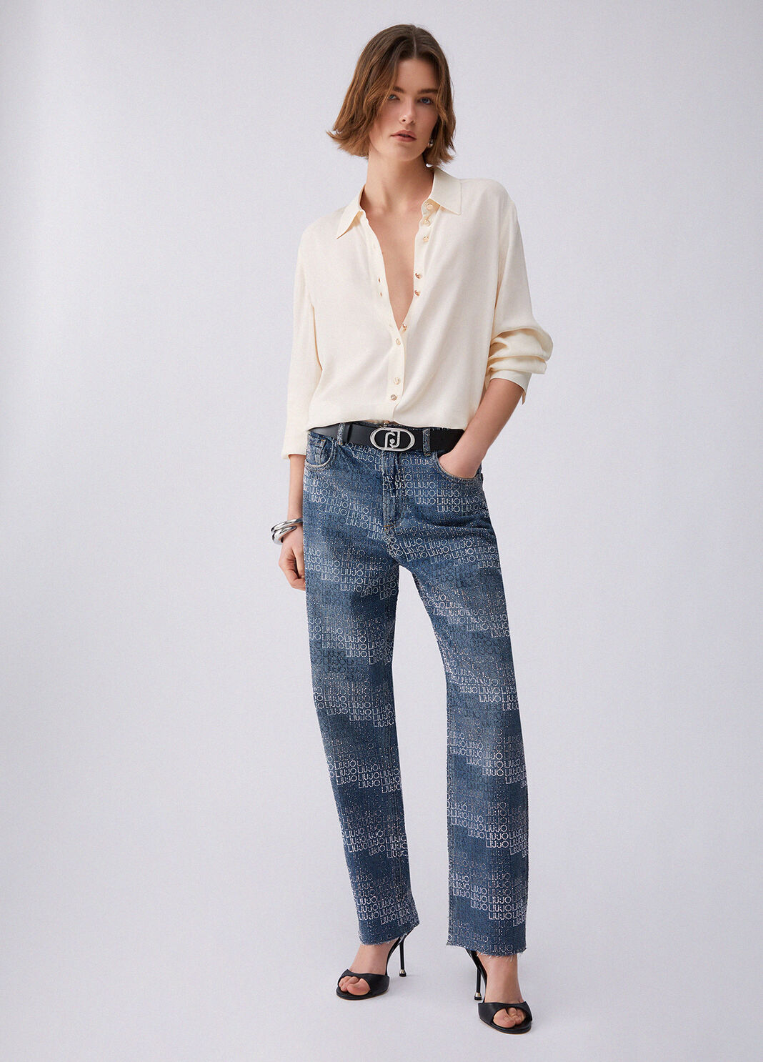 Jean droit avec strass denim bleu fonc&eacute; Liu Jo - large image number 5