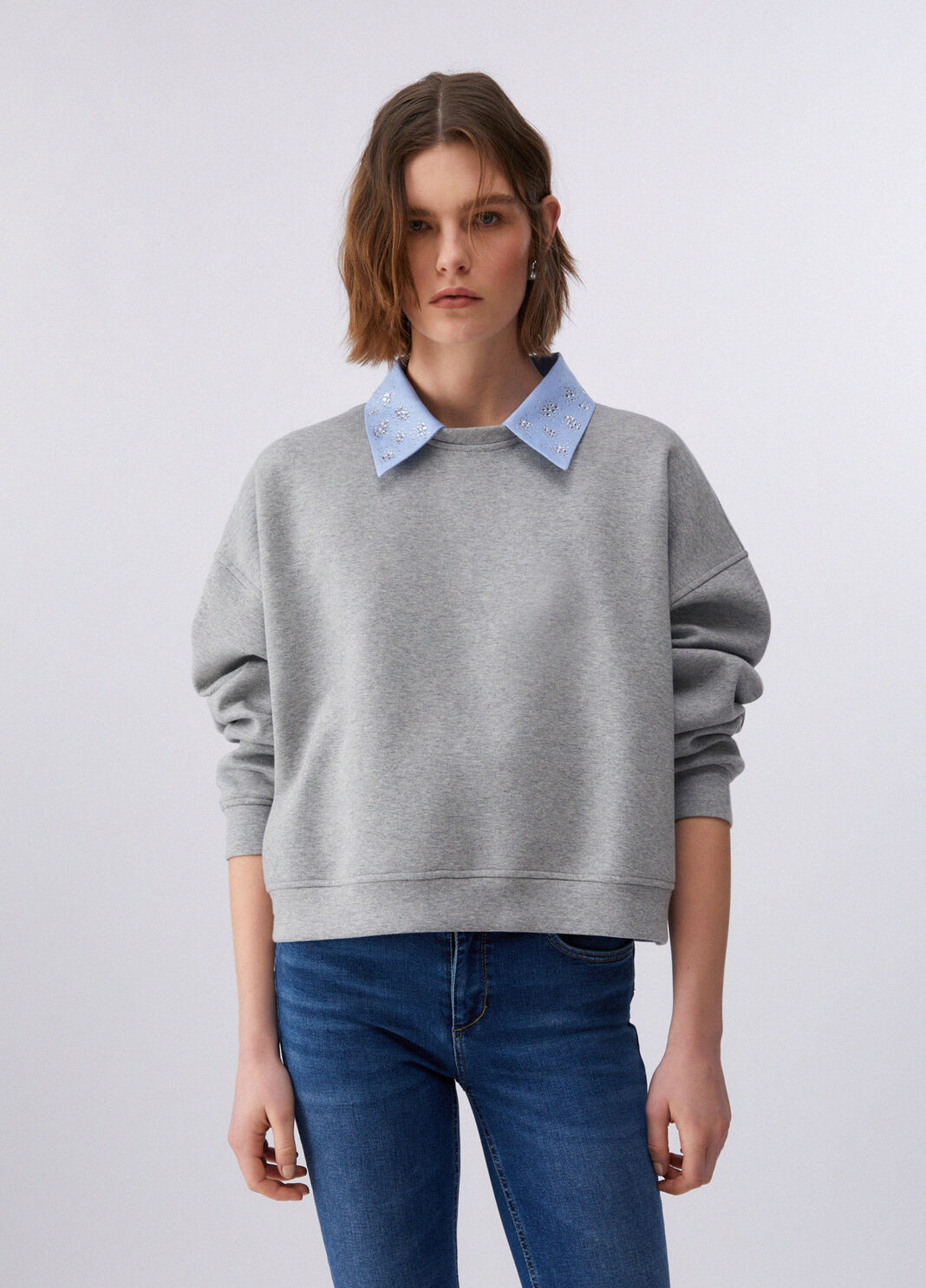 Sweatshirt with jewel embroidery grey Liu Jo - large image number 0
