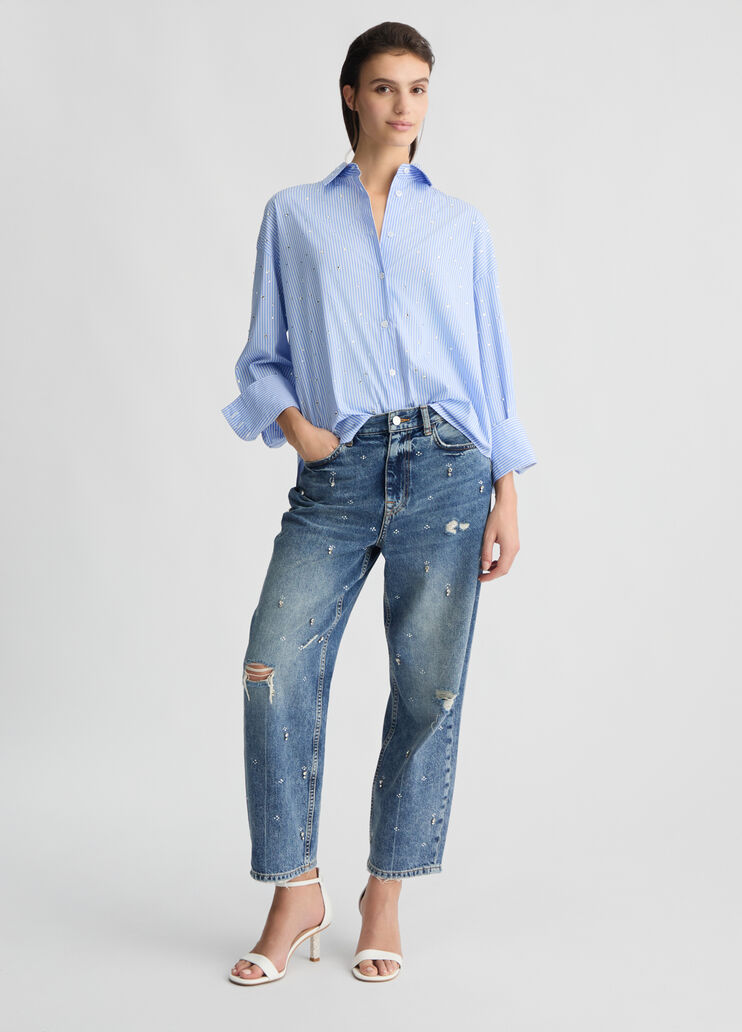 Light blue poplin shirt with rhinestones light blue Liu Jo - medium Light blue poplin shirt with rhinestones light blue Liu Jo - medium
