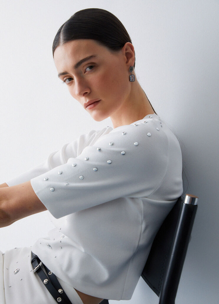 Top de punto con tachuelas blanco lana Liu Jo - medium