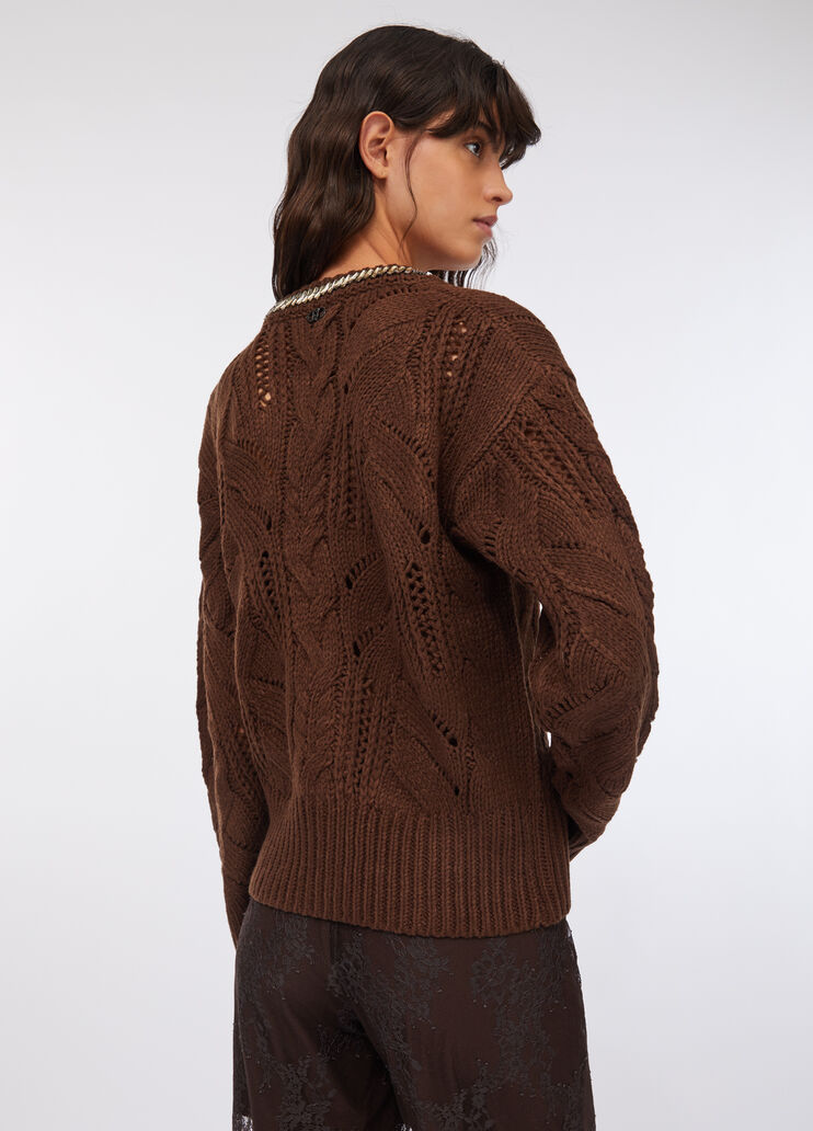 Openwork jumper with gemstones chocolate Liu Jo - large image number 1
