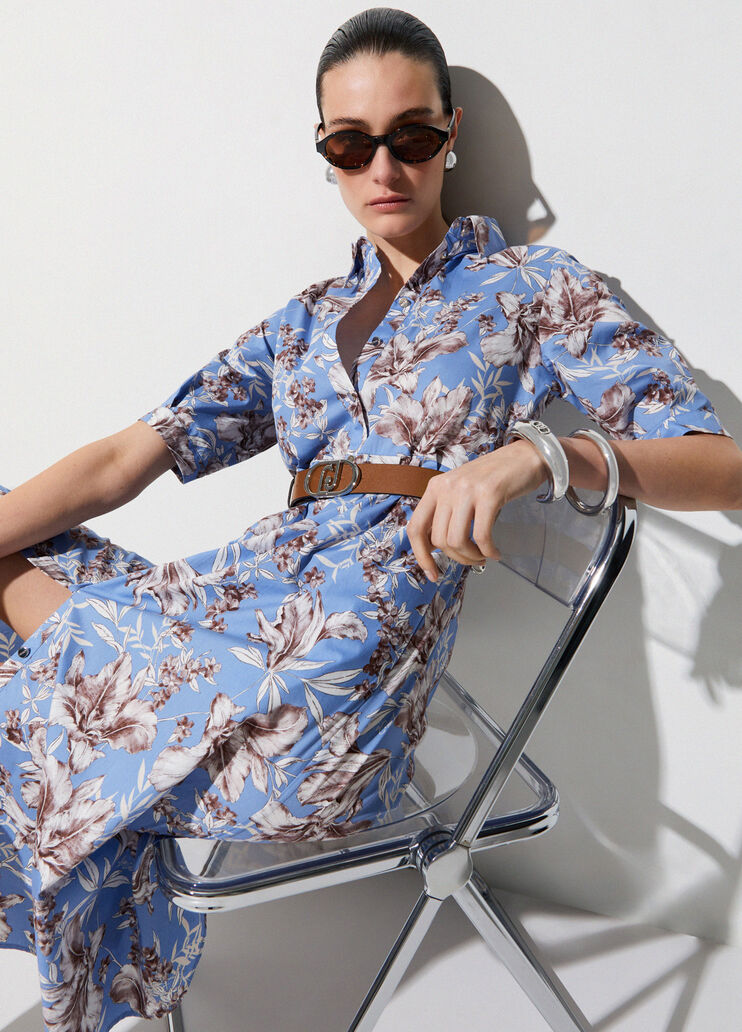 Midikleid aus Popeline Hellblau mit Print Liu Jo - medium