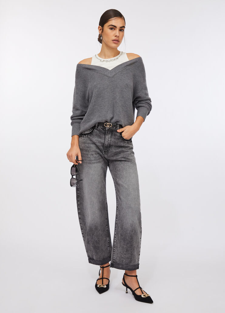 Jumper with bejewelled embroidery grey Liu Jo - large image number 5