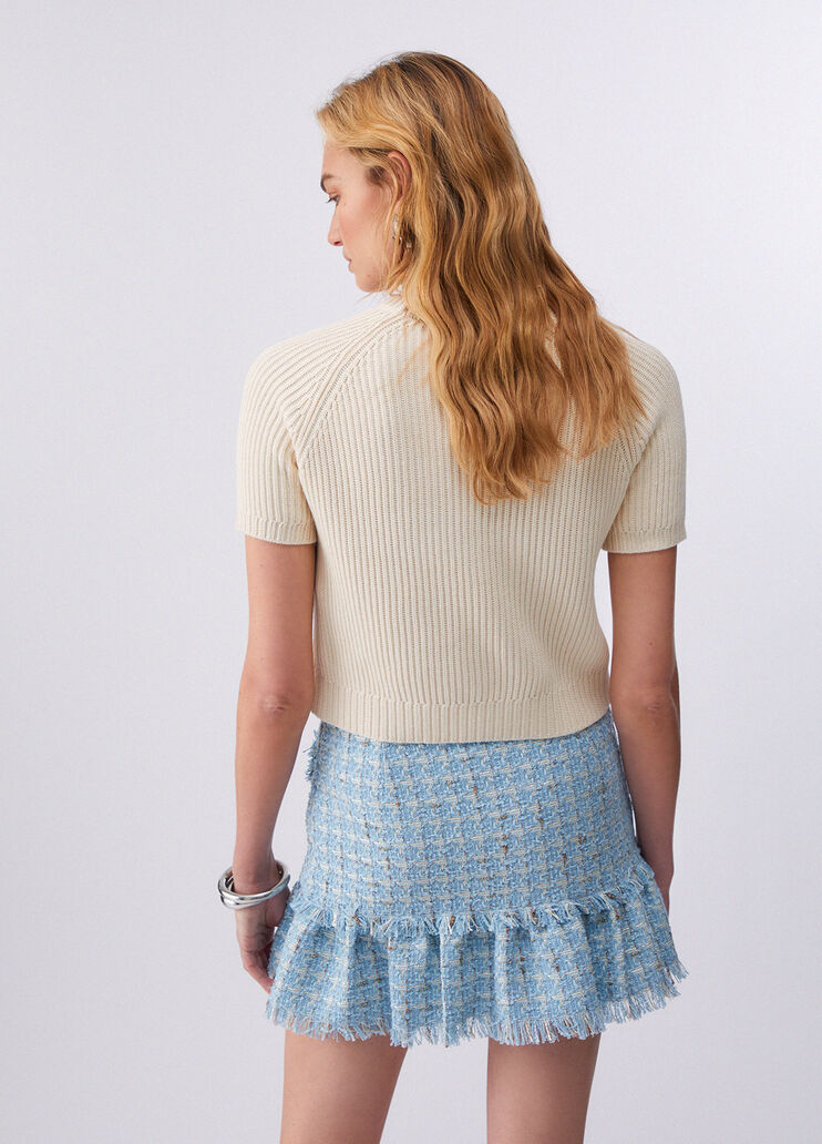 Top en maille avec broderie en raphia blanc cr&egrave;me Liu Jo - large image number 1