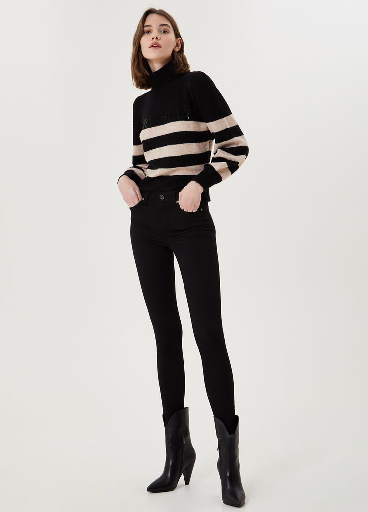 Striped turtleneck jumper Black/Nude Liu Jo - large image number 3