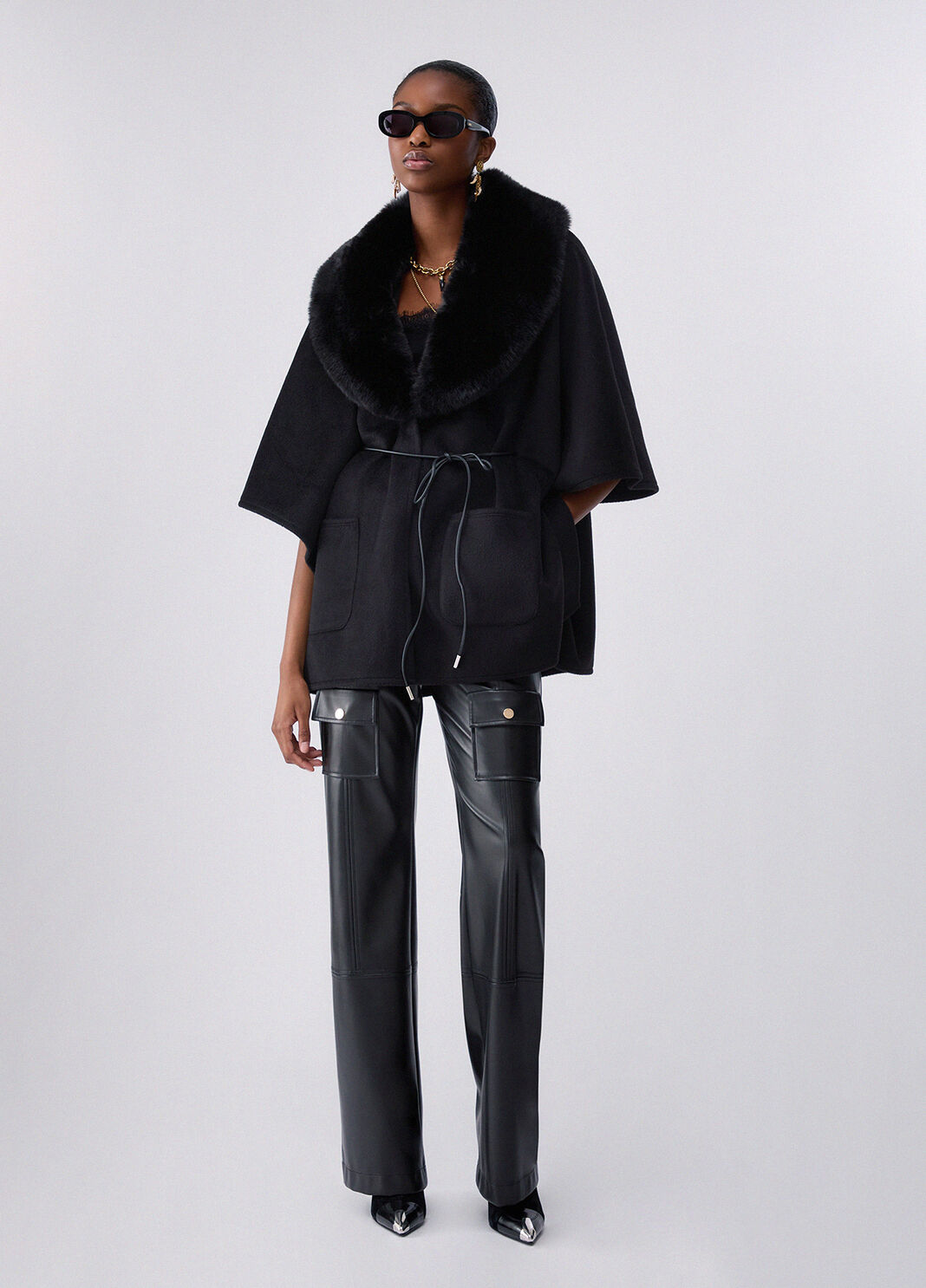 Synthetic Shearling Poncho black Liu Jo - large image number 5