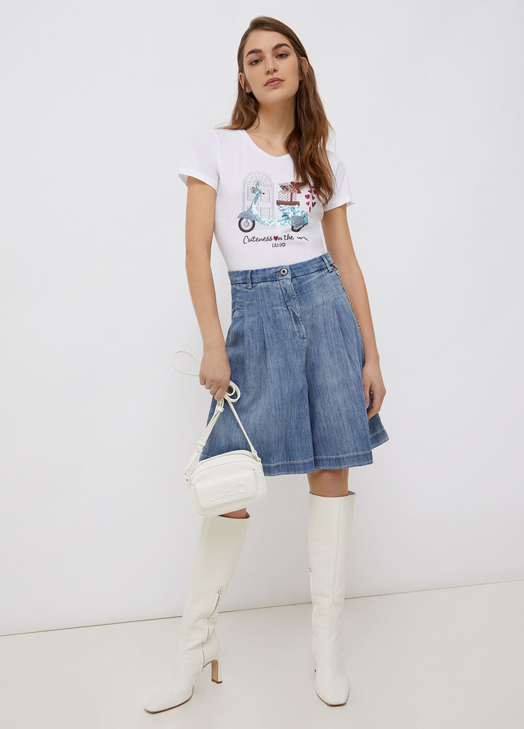 T-shirt with print and appliqués white/scooter Liu Jo - large image number 3