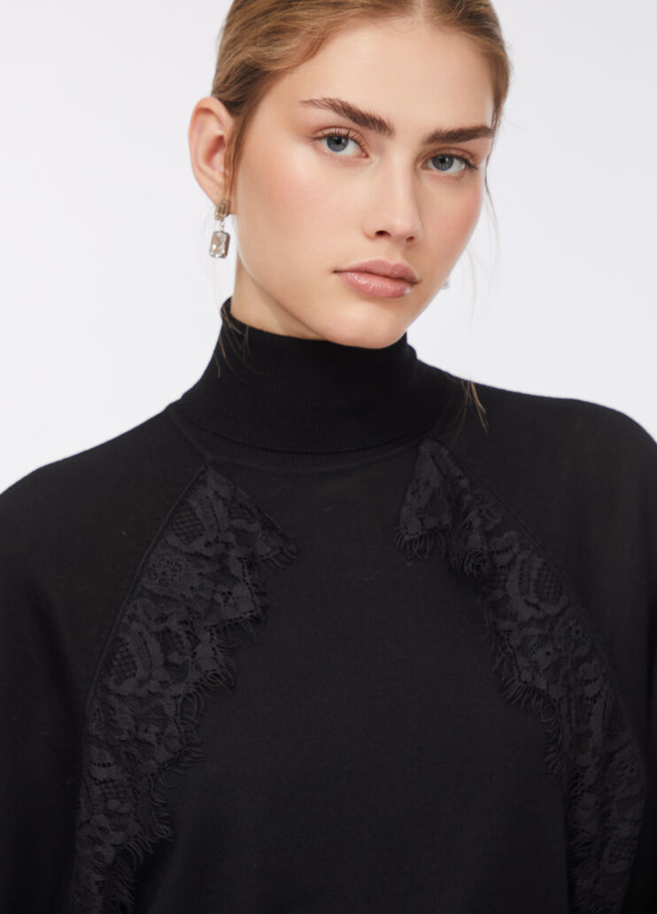 Wool turtleneck with lace black Liu Jo - large image number 2