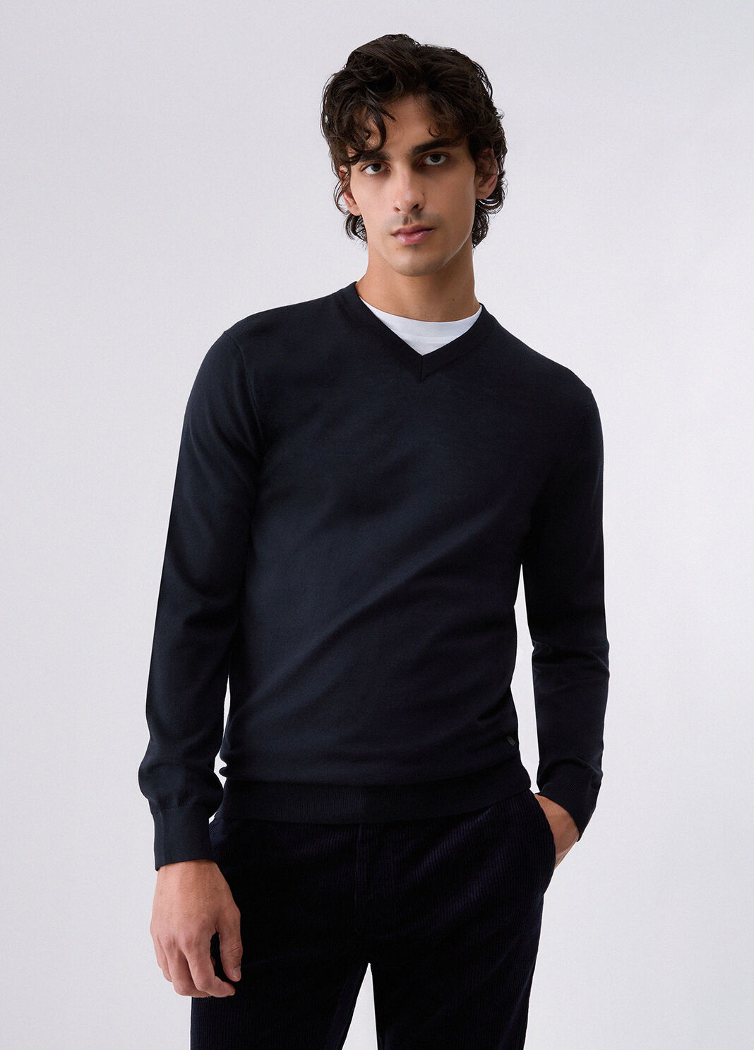 Maglia scollo a V in lana merino blu scuro Liu Jo - large image number 0