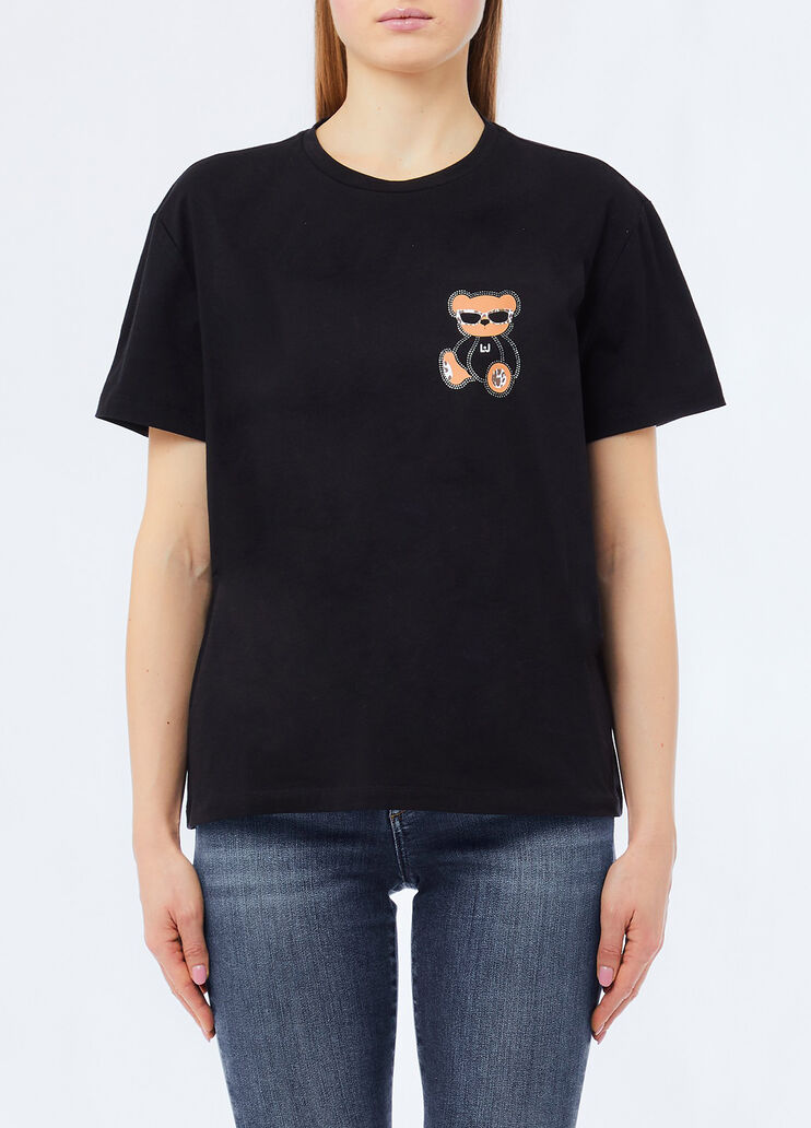 T-Shirt mit Stickerei und Strass Schwarz Liu Jo - medium