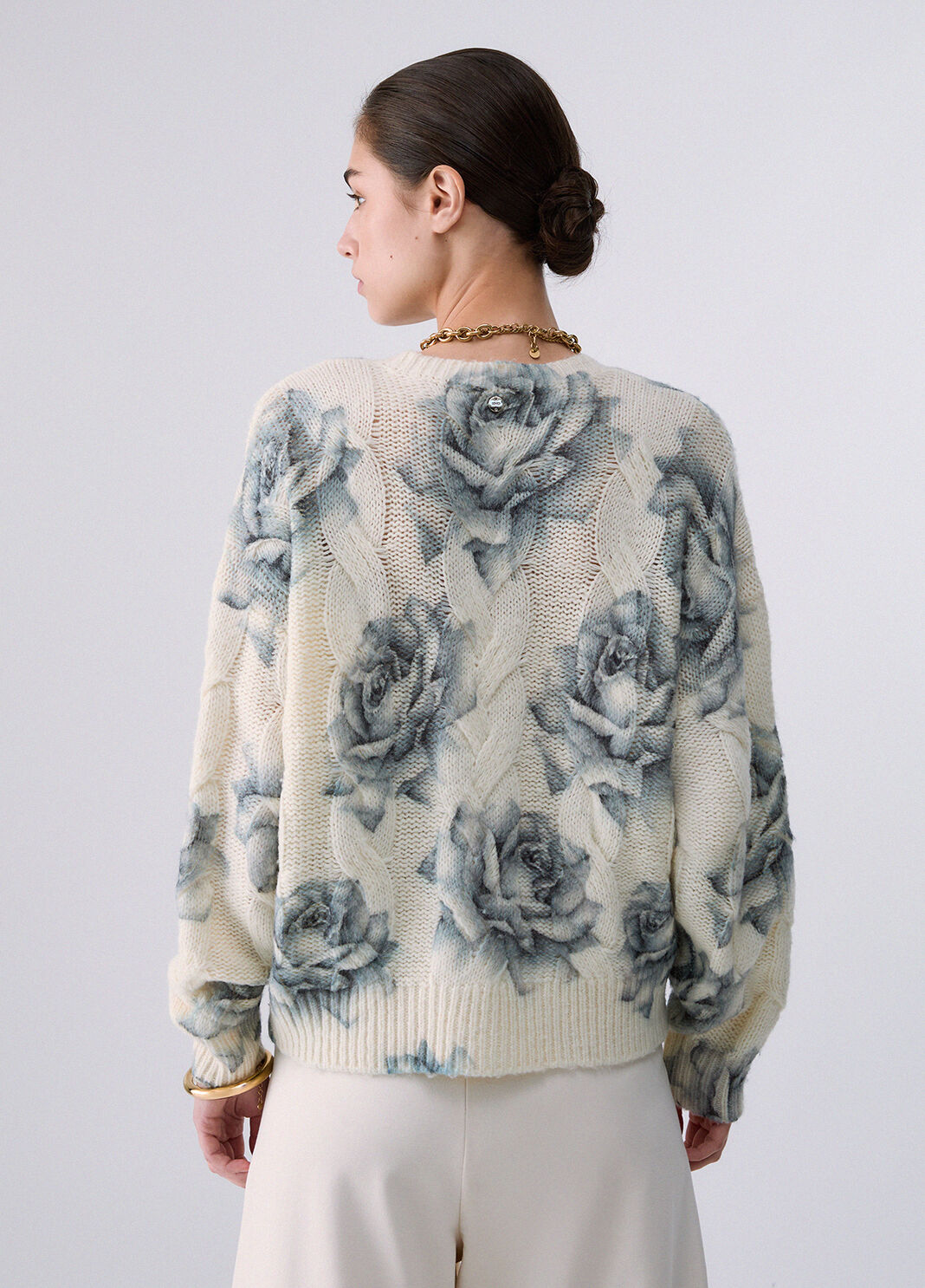Wool Cardigan with Rose Print white Liu Jo - large image number 1