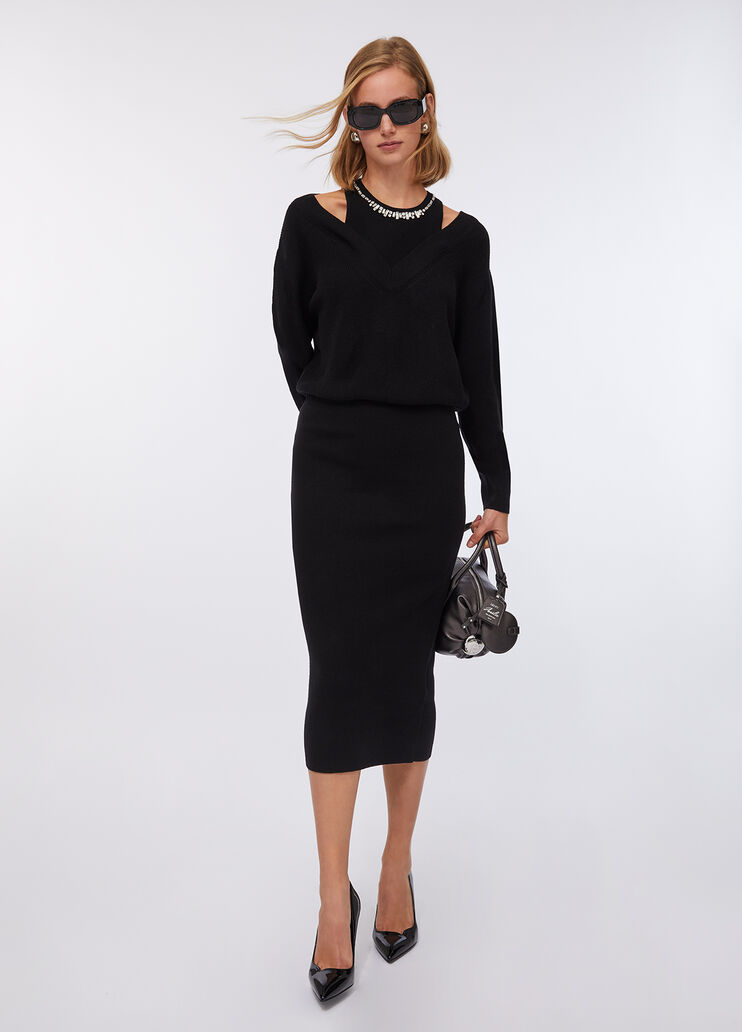 Knit dress with bejewelled embroidery black Liu Jo - medium