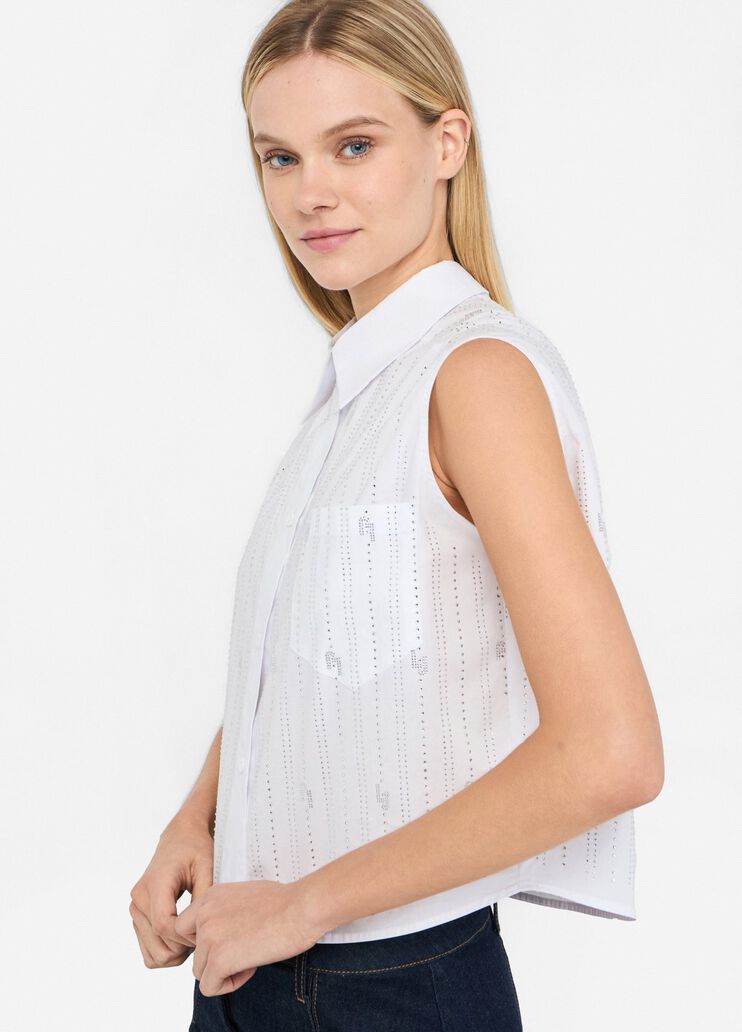 Cotton top with rhinestones white Liu Jo - large image number 3