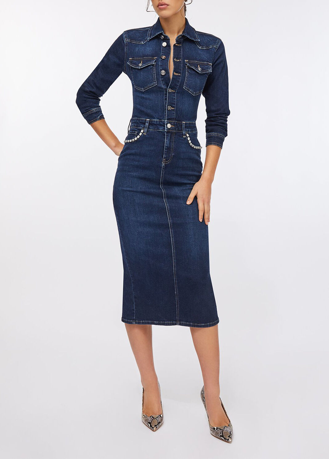 Shirt dress in denim dark blue denim Liu Jo - large image number 3
