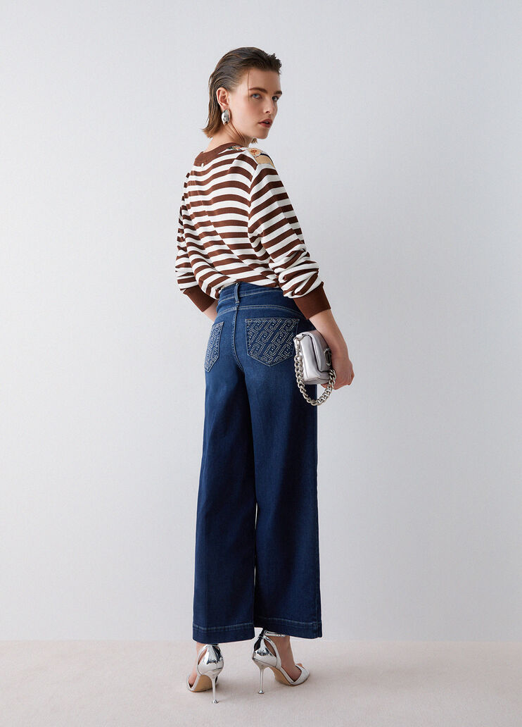 Flared jeans with rhinestones dark blue denim Liu Jo - medium