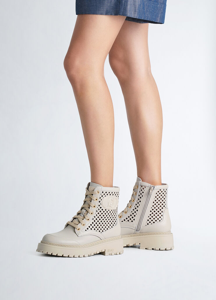Perforated leather combat boots beige Liu Jo - medium Perforated leather combat boots beige Liu Jo - medium