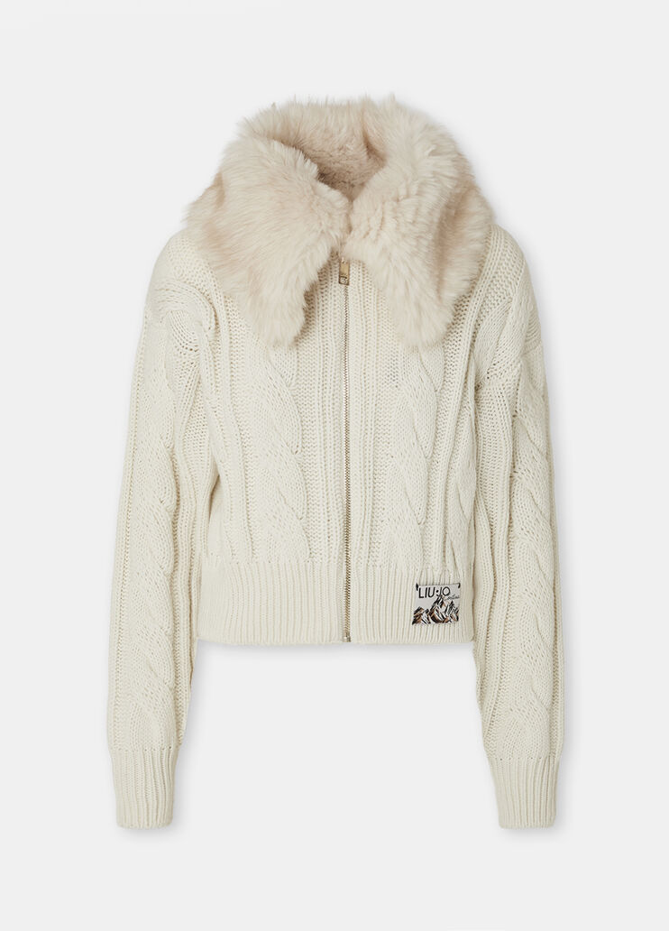 Cardigan in lana con pelliccia sintetica panna Liu Jo - large image number 6