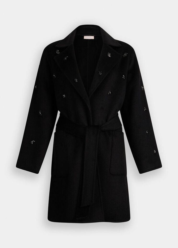 Abrigo de lana con bordados de pedrería negro Liu Jo - large image number 6