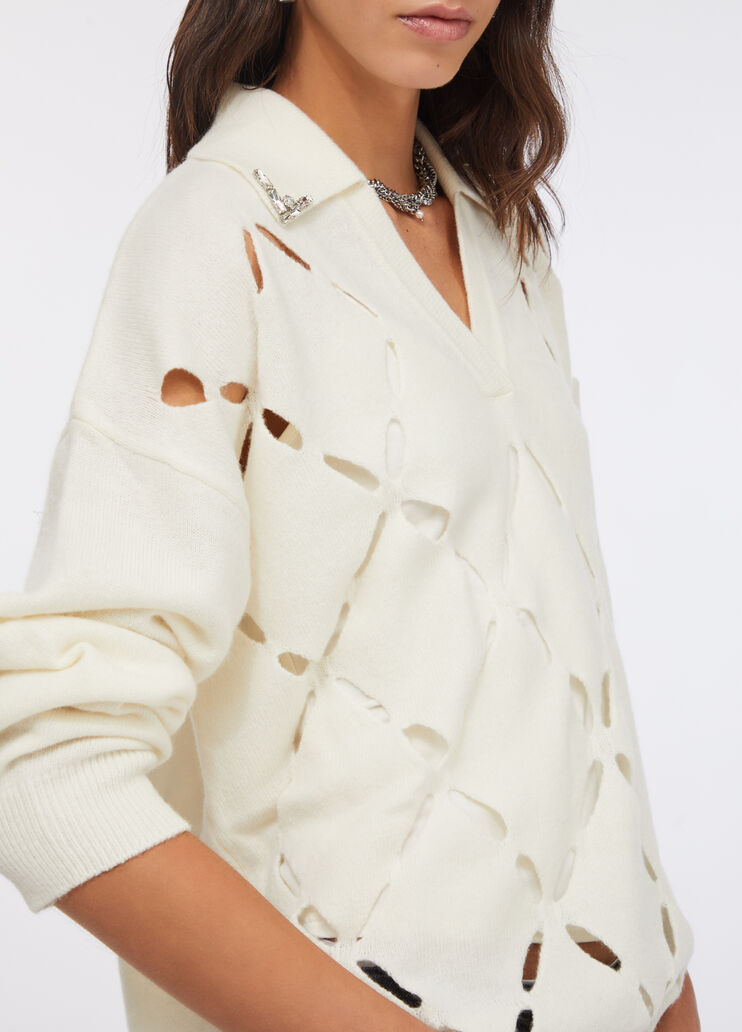 Pullover aus 100 % Wolle mit Schmuckstickerei Wollweiß Liu Jo - large image number 4