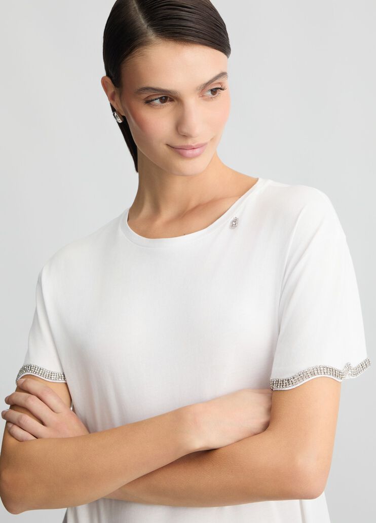 Cotton T-shirt with rhinestones white Liu Jo - large image number 2 Cotton T-shirt with rhinestones white Liu Jo - large image number 2